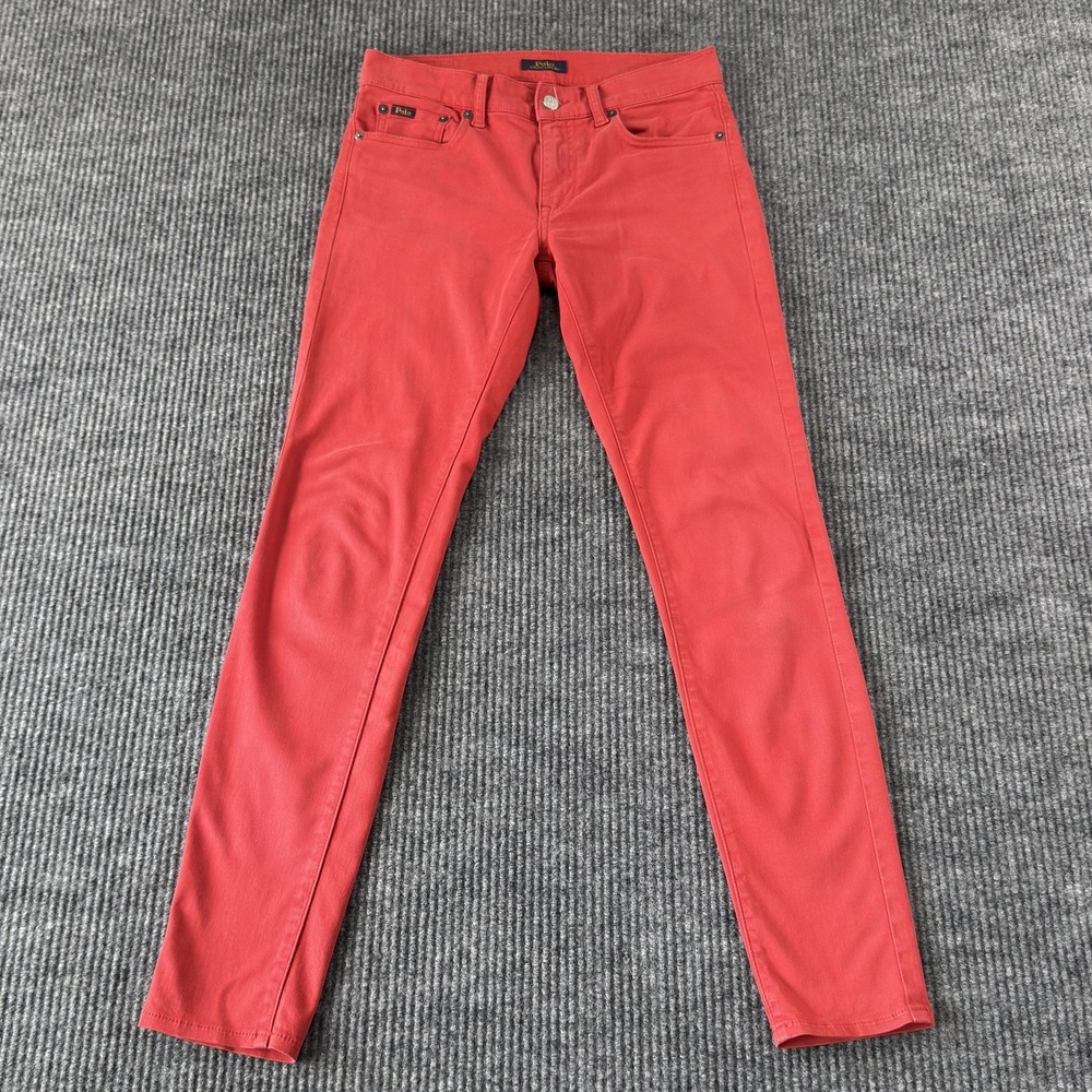Polo Ralph Lauren‎ Tompkins Skinny Jeans Womens 27 Red Mid Rise Stretch Denim